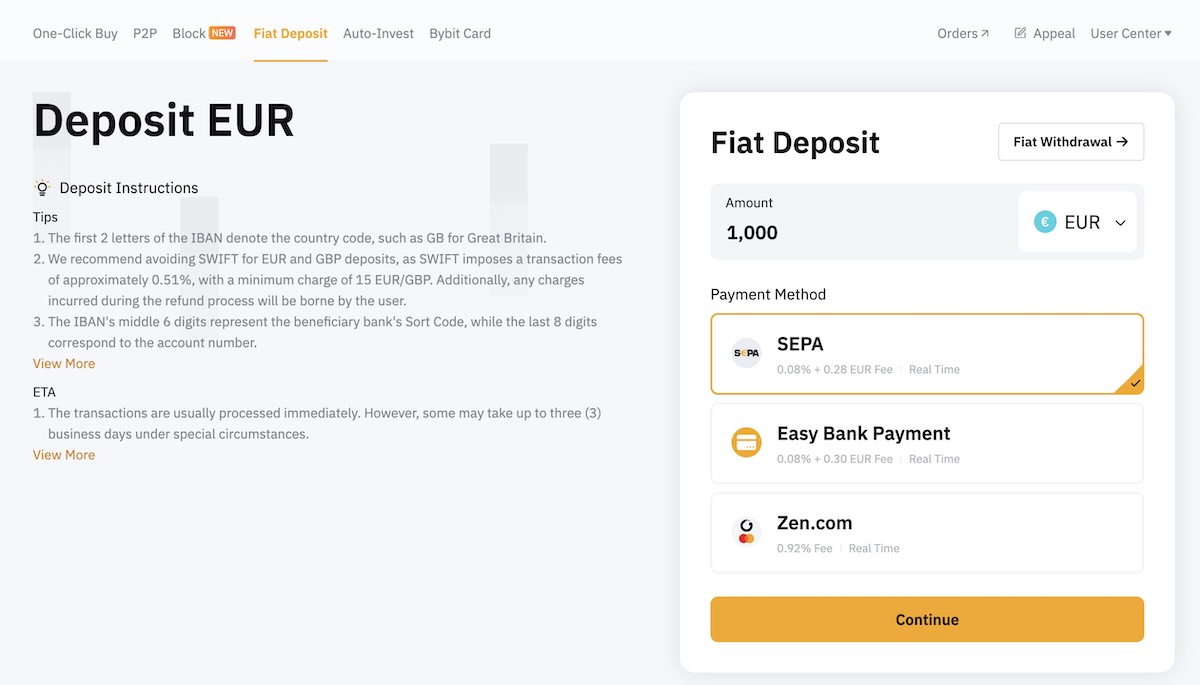 ByBit Deposit Fiat Interface