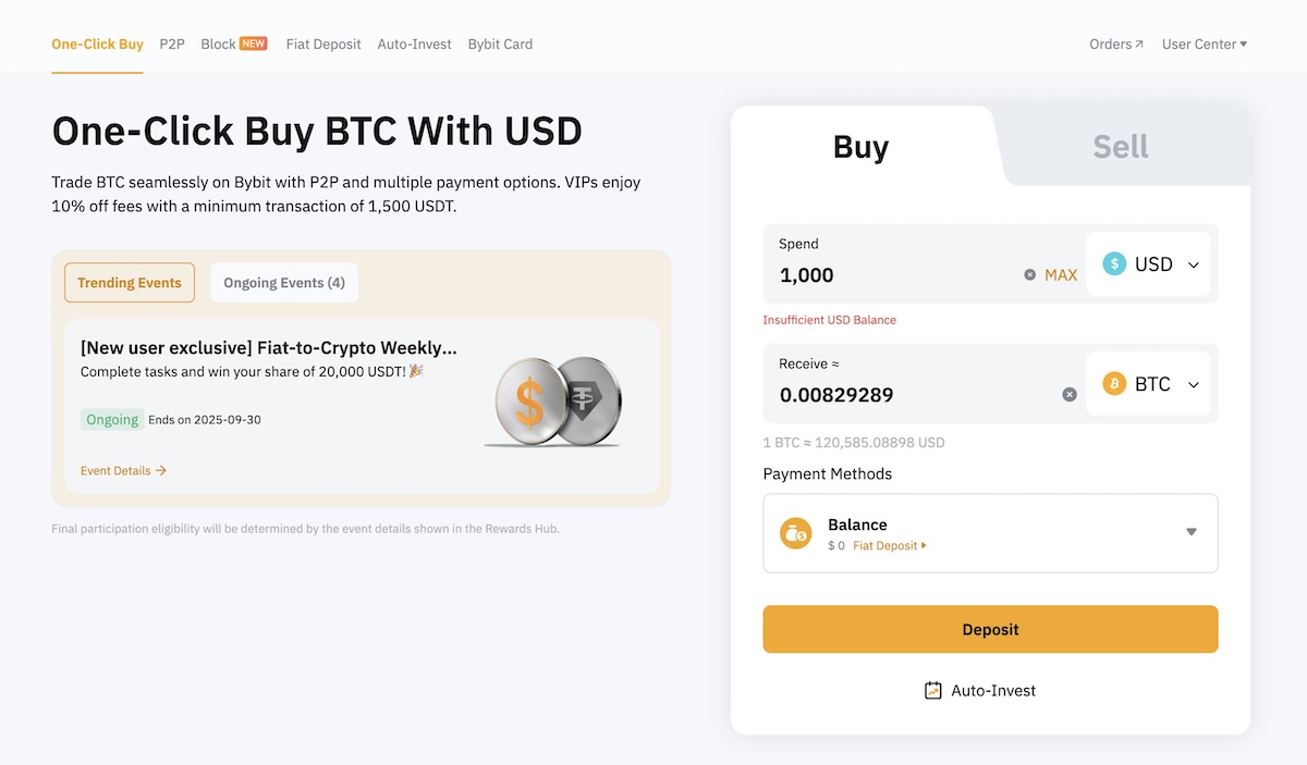 ByBit One-Click Buy Interface